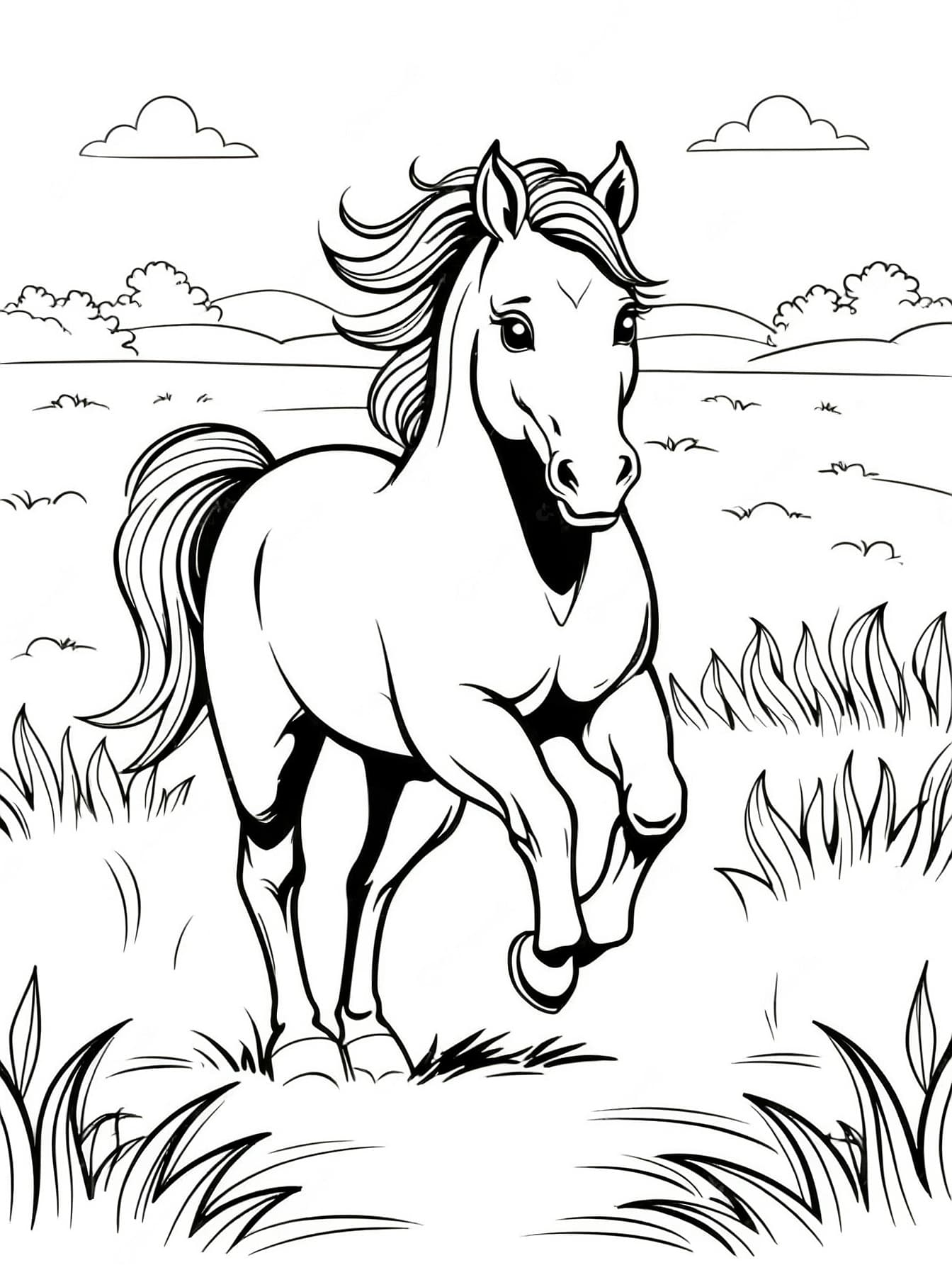 Running horse coloring page