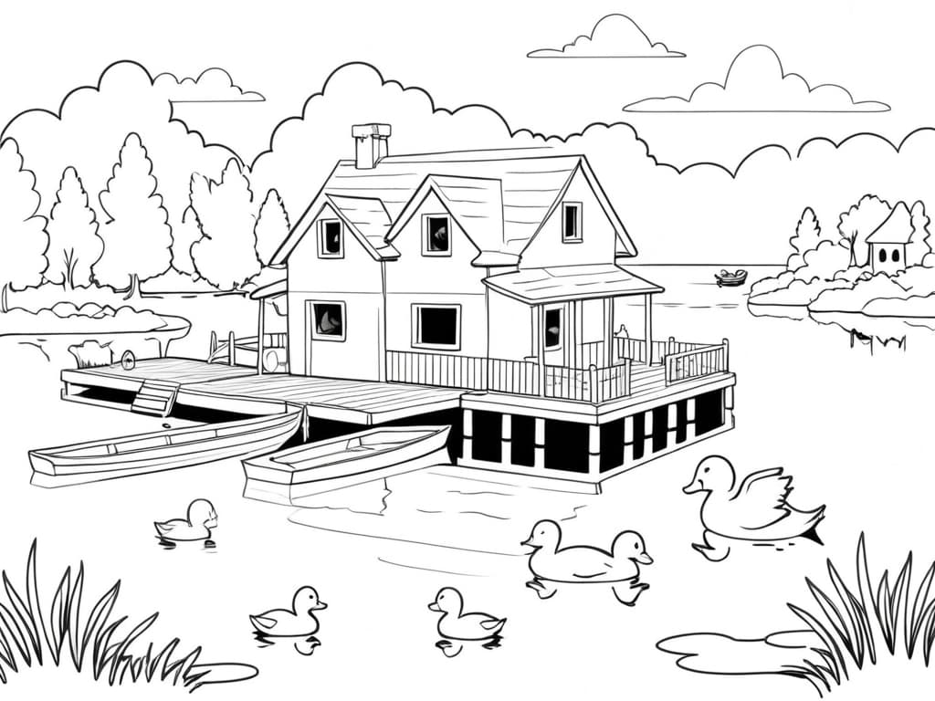 House by the Lake Coloring Page