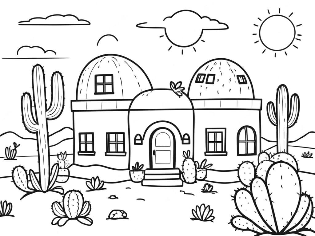 House in the Desert Coloring Page