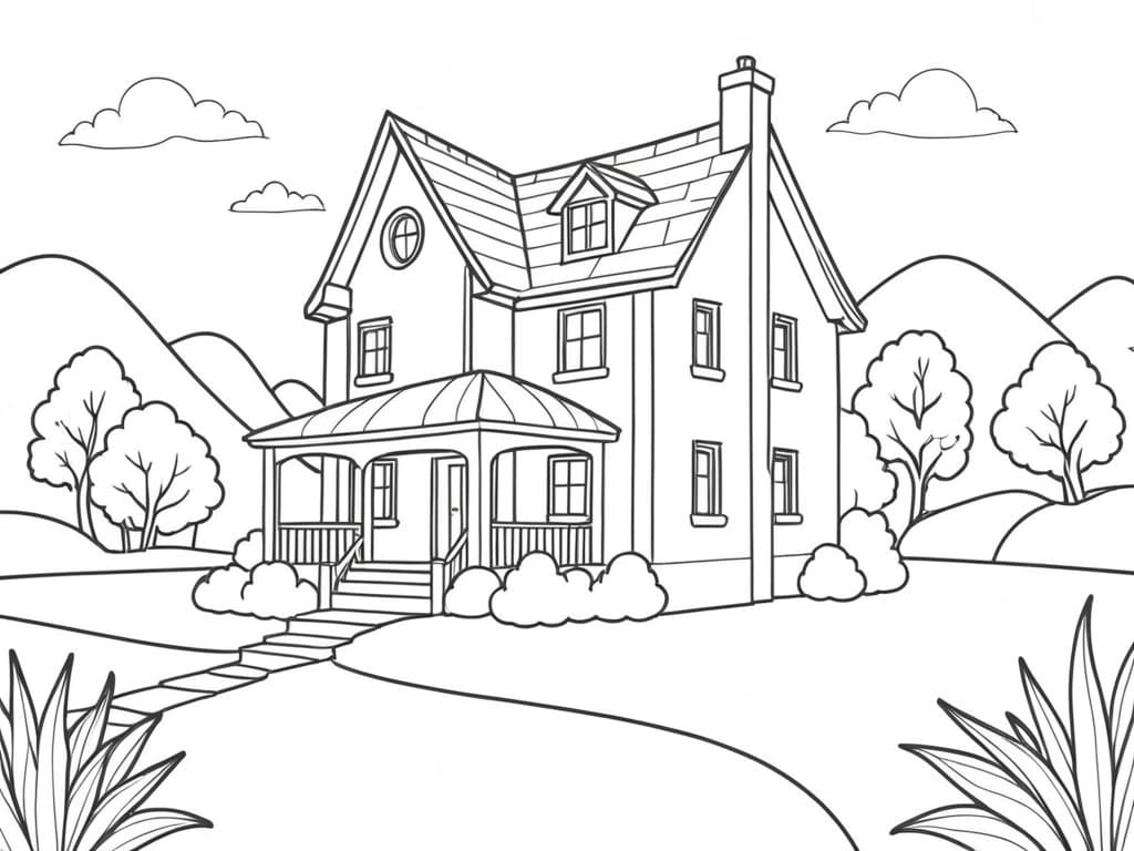 House in the Mountains Coloring Page