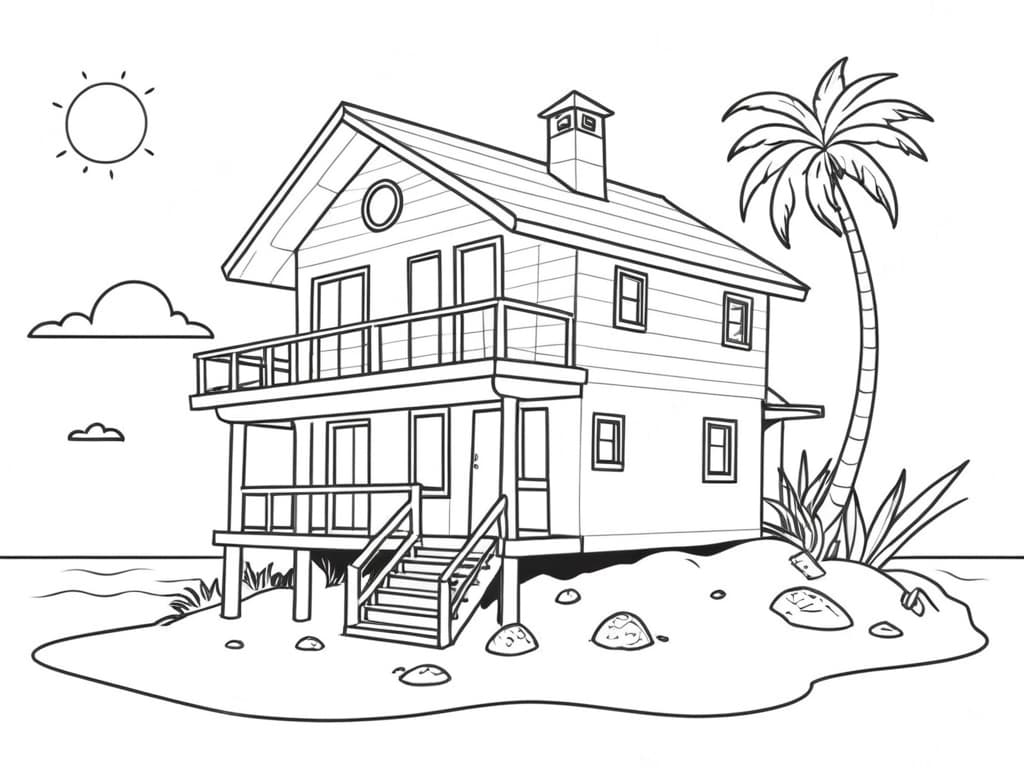 House on the Island Coloring Page