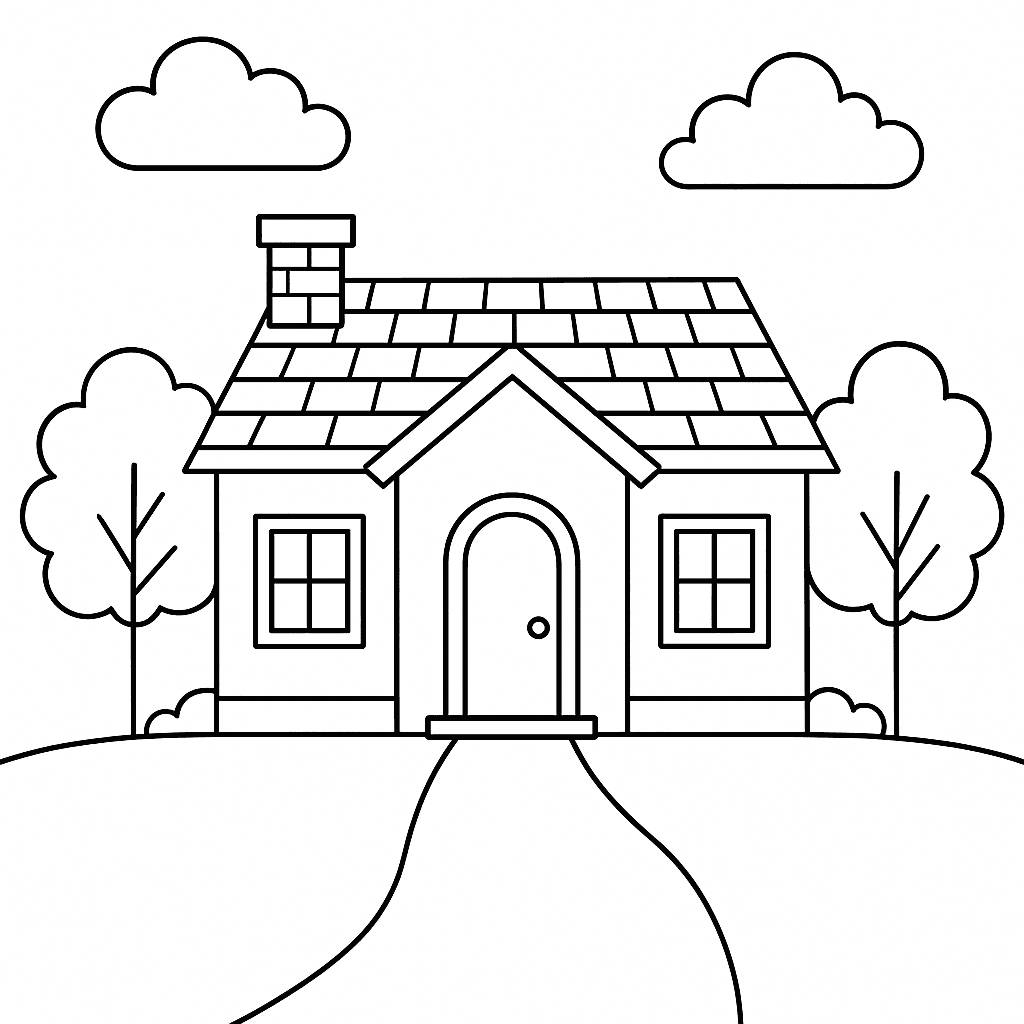 House with a Big Roof Coloring Page