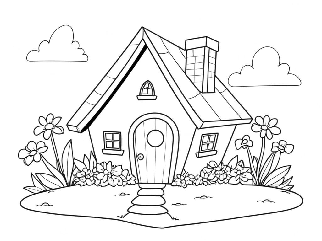 House with a Garden Coloring Page