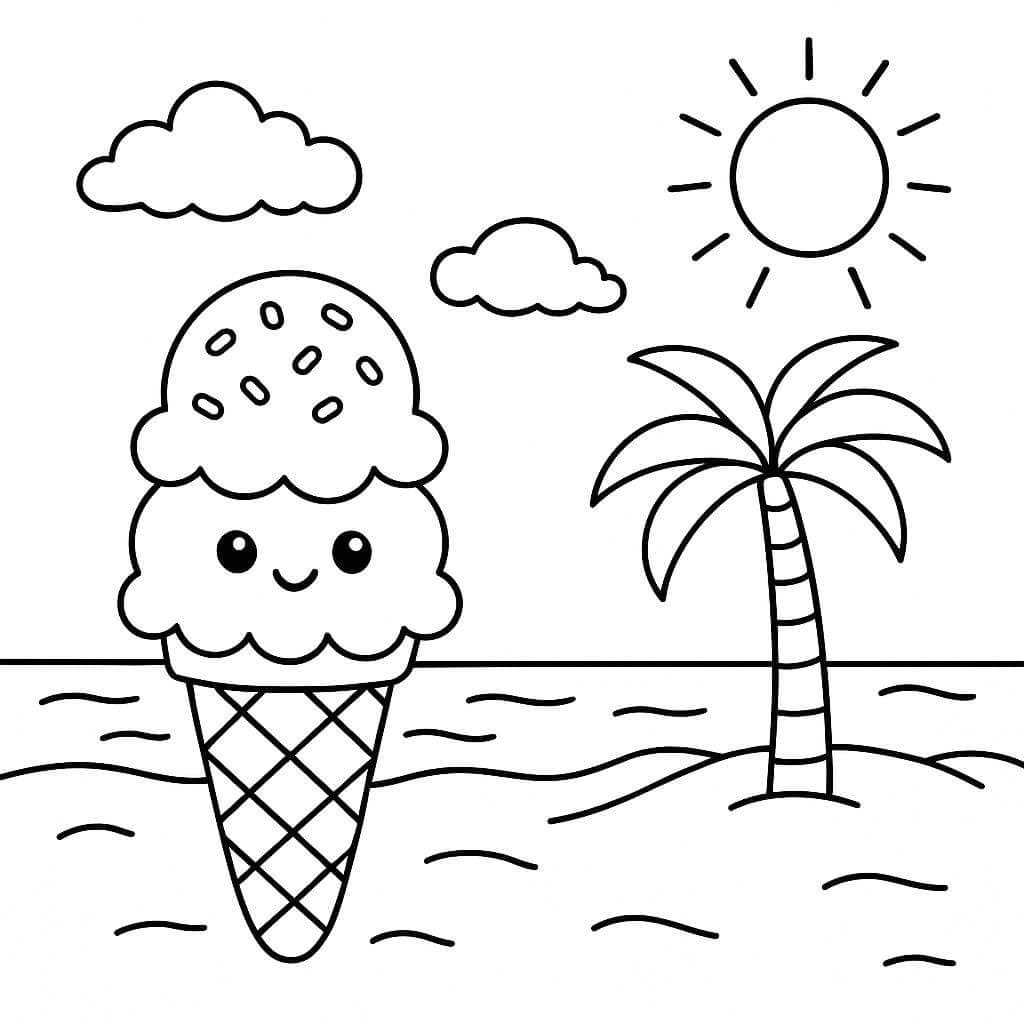 Beach Ice Cream Coloring Page