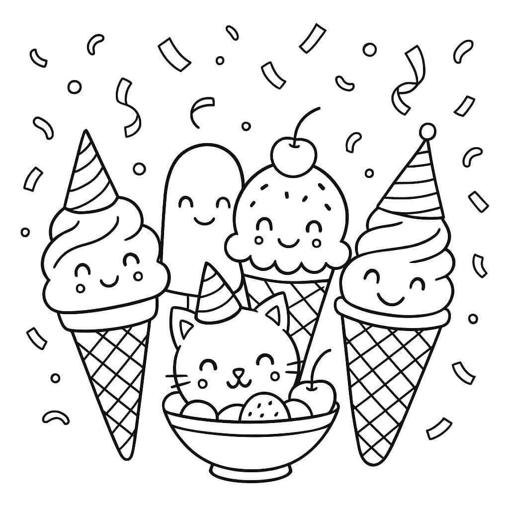 Ice Cream Party Coloring Page