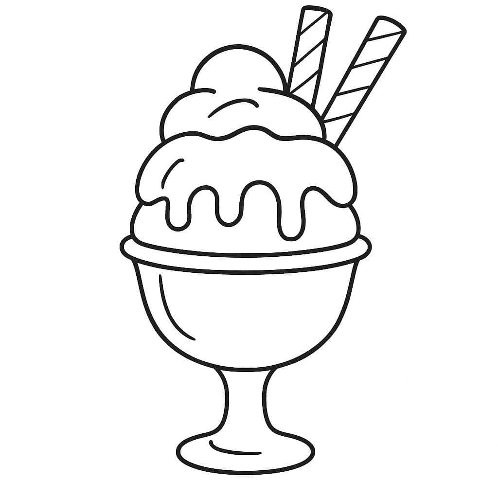 Ice Cream Sundae with Fruit Slices Coloring Page