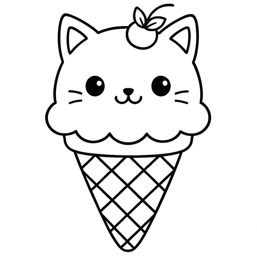 Kawaii Ice Cream Cat Coloring Page