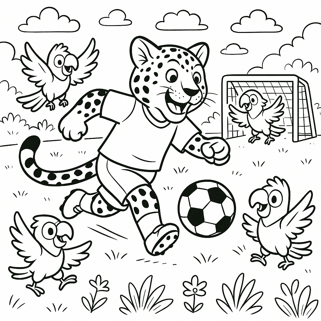 Jaguar Playing Soccer Coloring Page