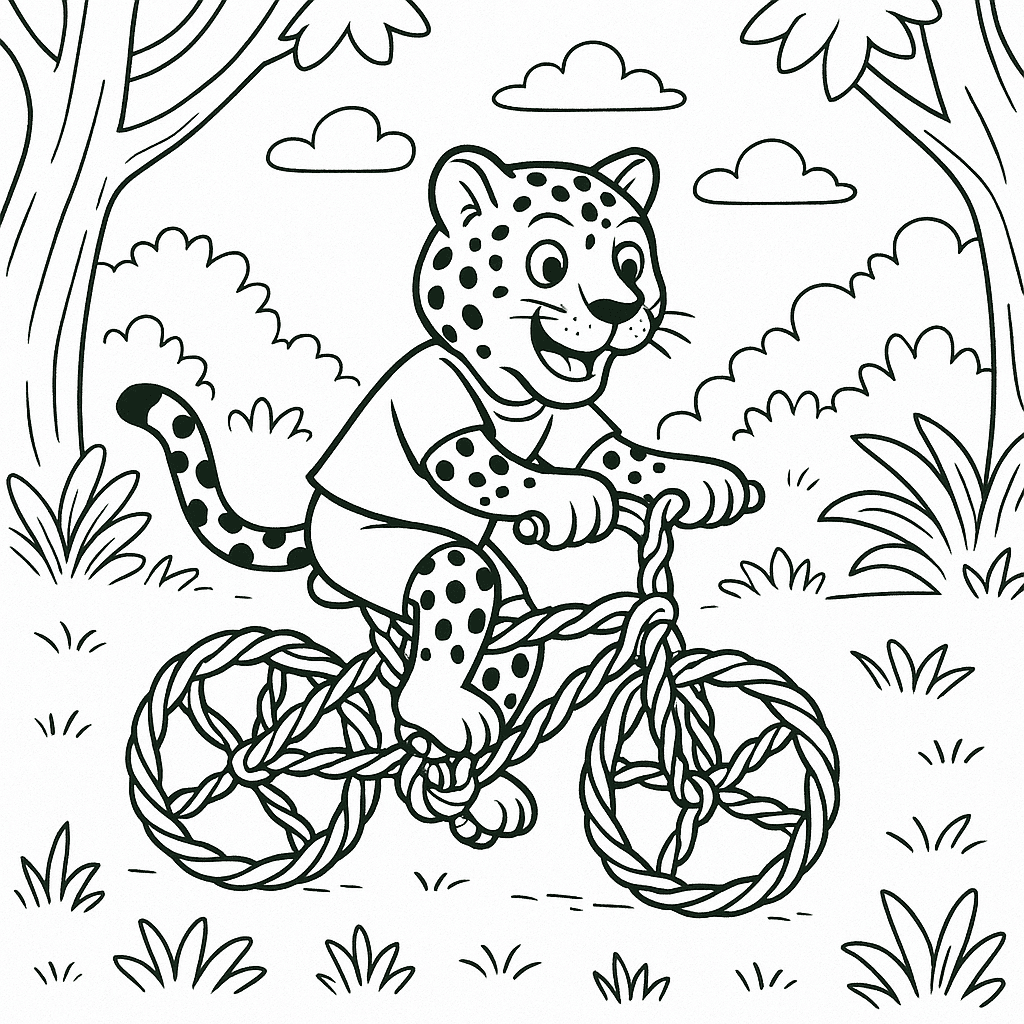 Jaguar Riding Bicycle Coloring Page