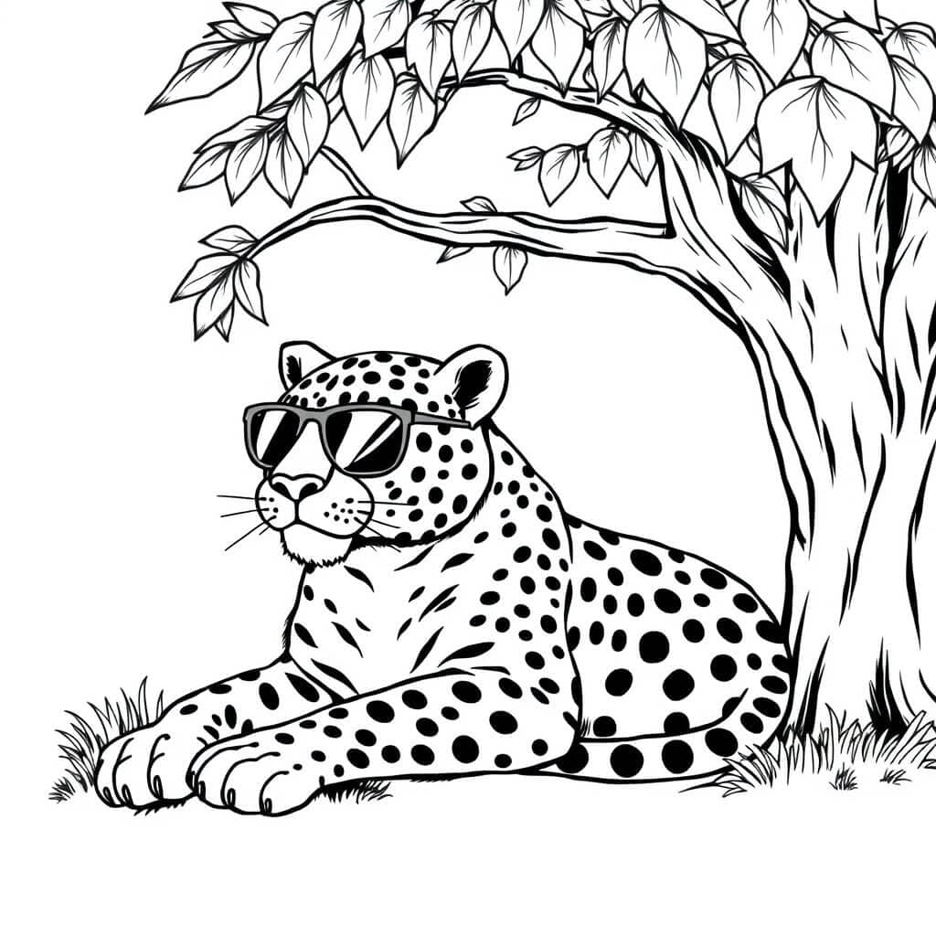 Relaxed Jaguar with Sunglasses Coloring Page