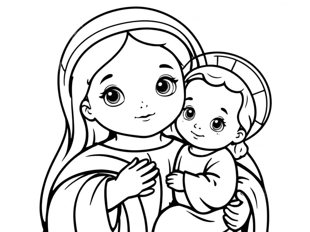 Jesus and Mary Coloring Page
