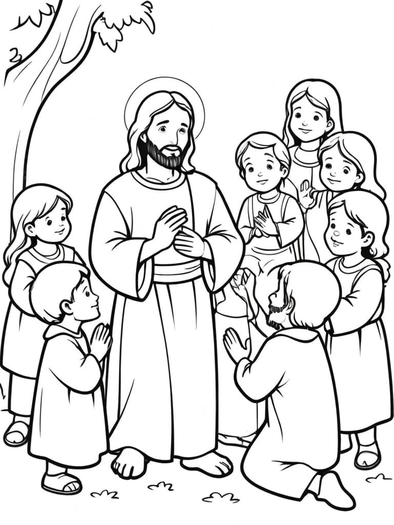 Jesus Teaching Children Coloring Page