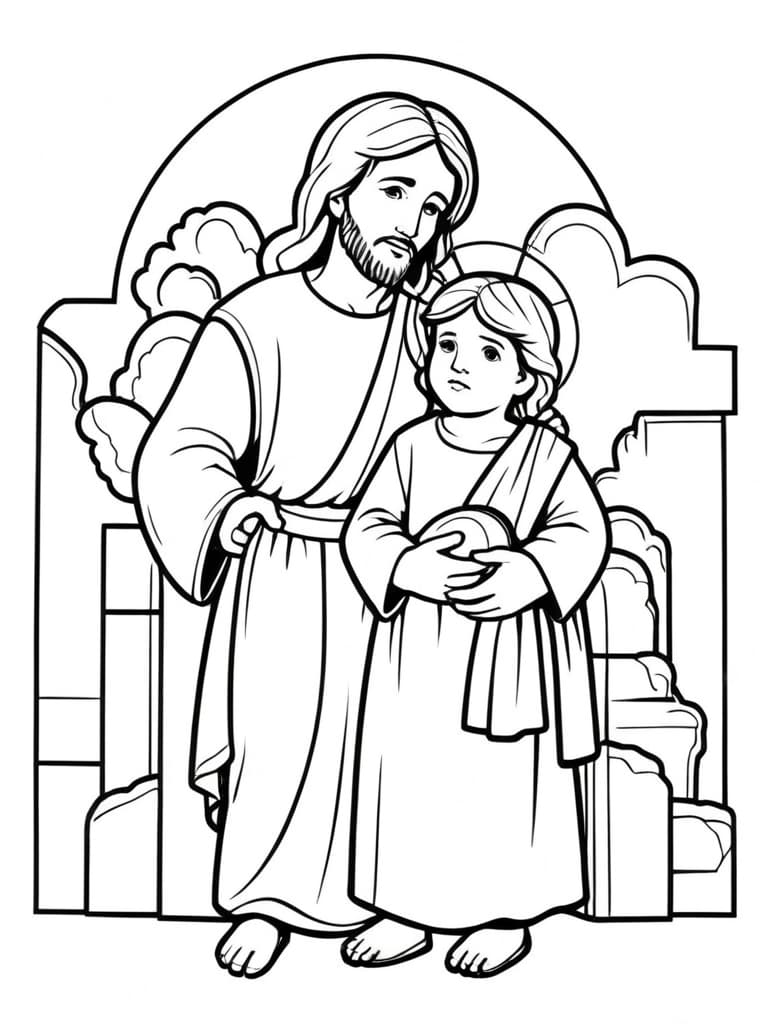 Joseph and His Son Jesus Coloring Page