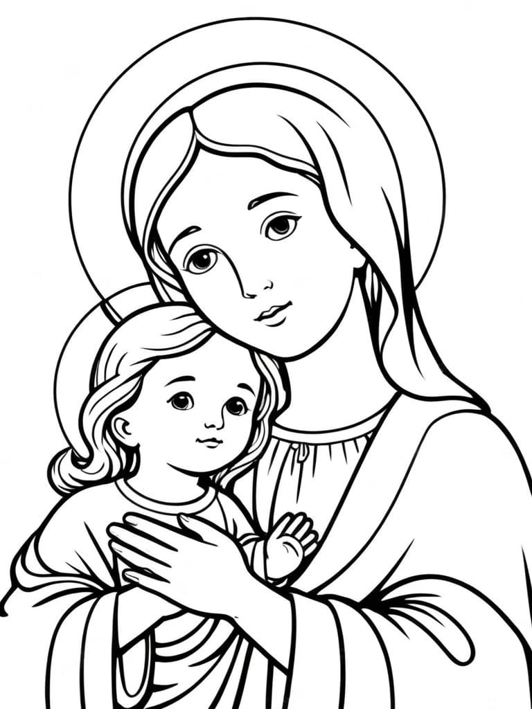 Virgin Mary and Jesus Coloring Page