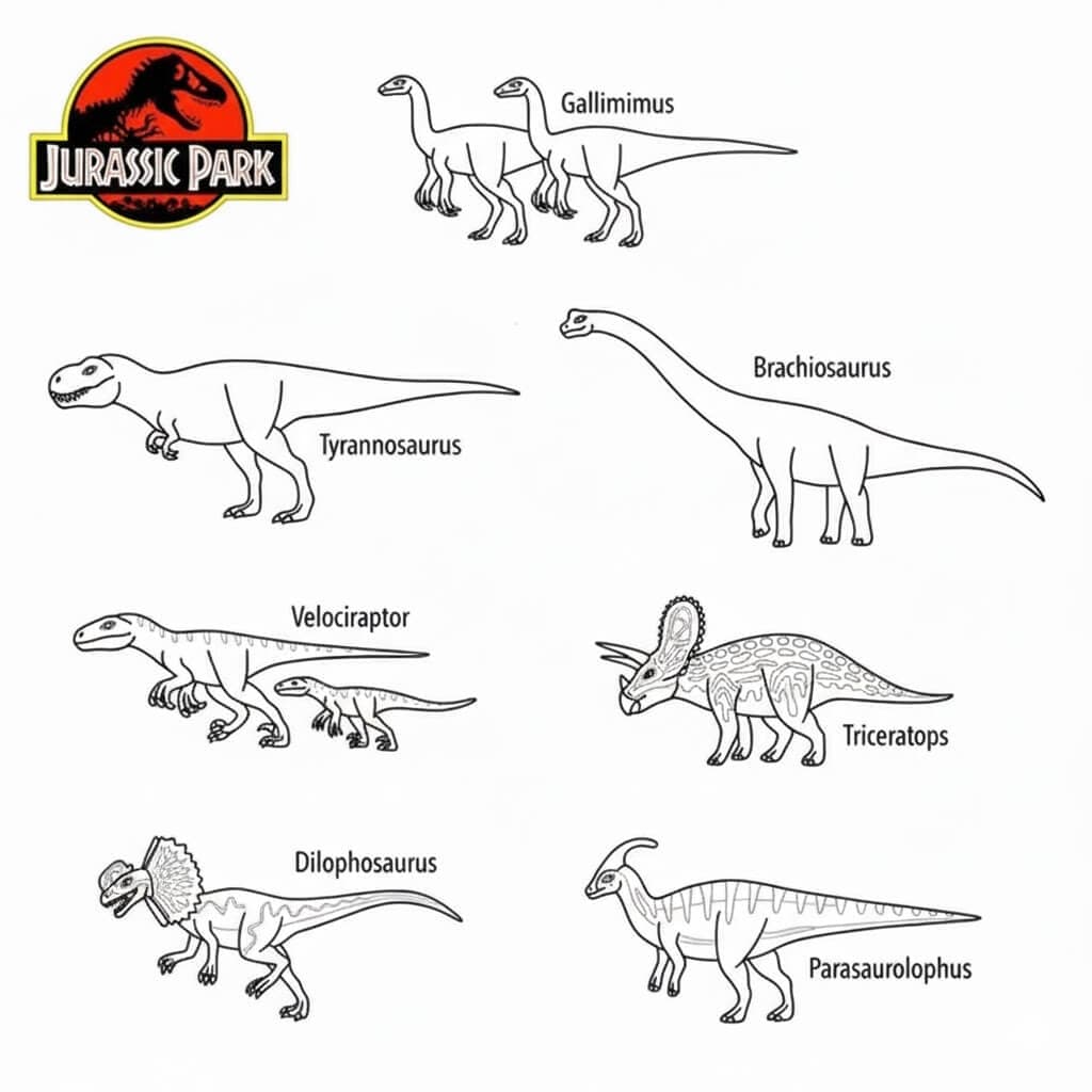 Jurassic Park dinosaur scene coloring page
