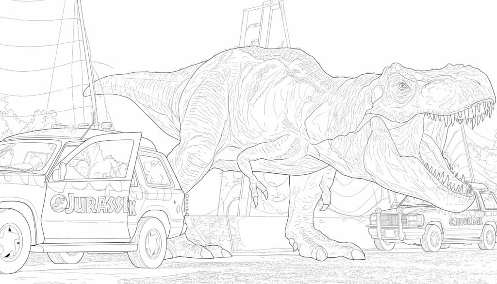 Jurassic Park jeep coloring page