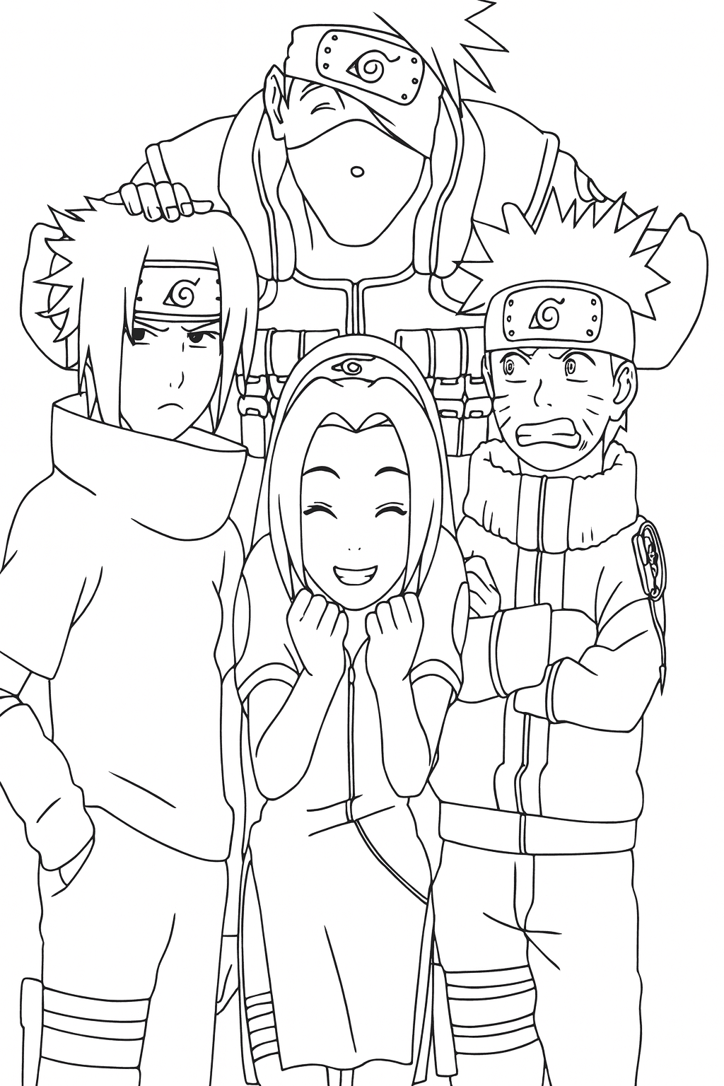 Kakashi with His Team Coloring Page