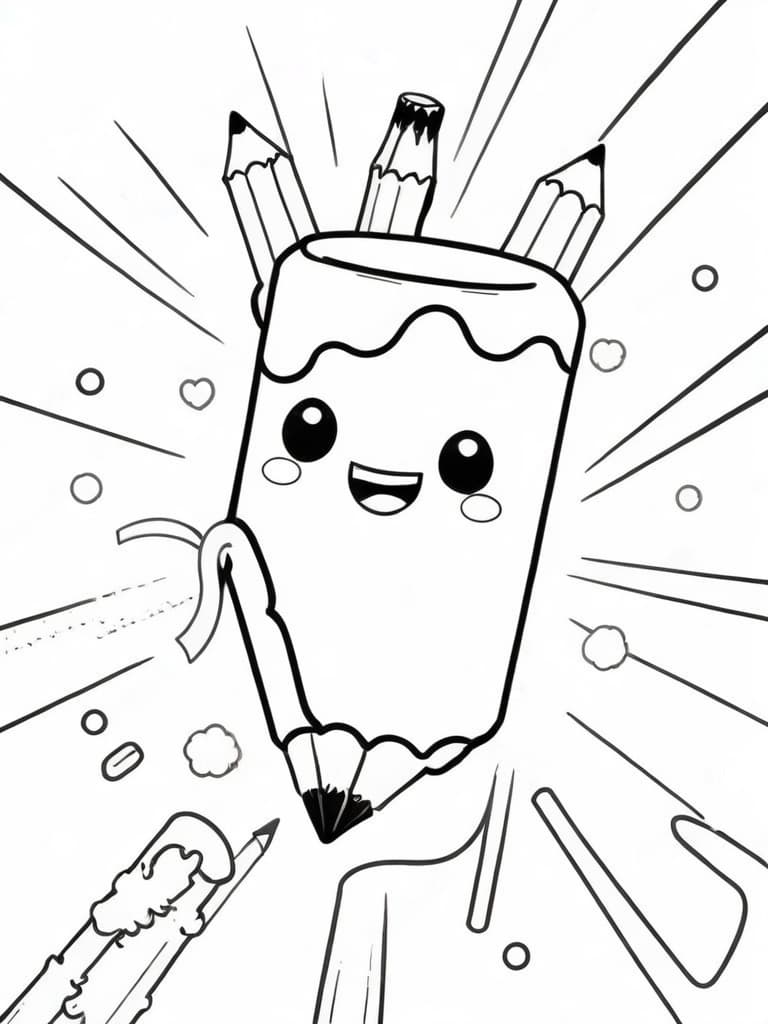 Colored Pencil Kawaii Coloring Page