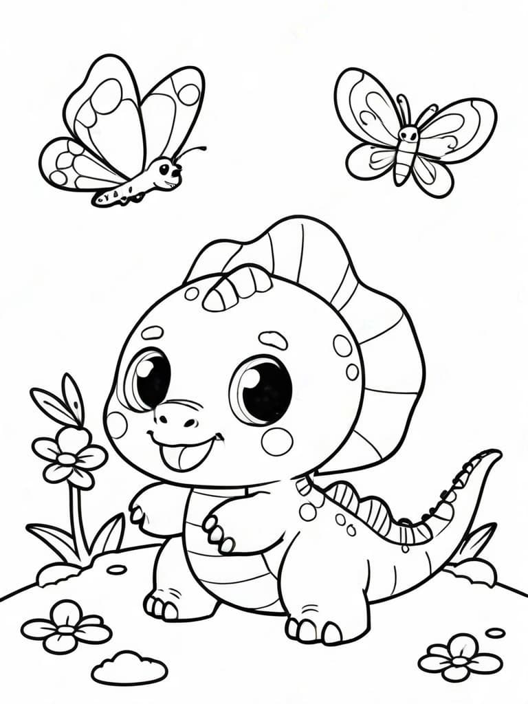 Kawaii Dinosaur Coloring Page