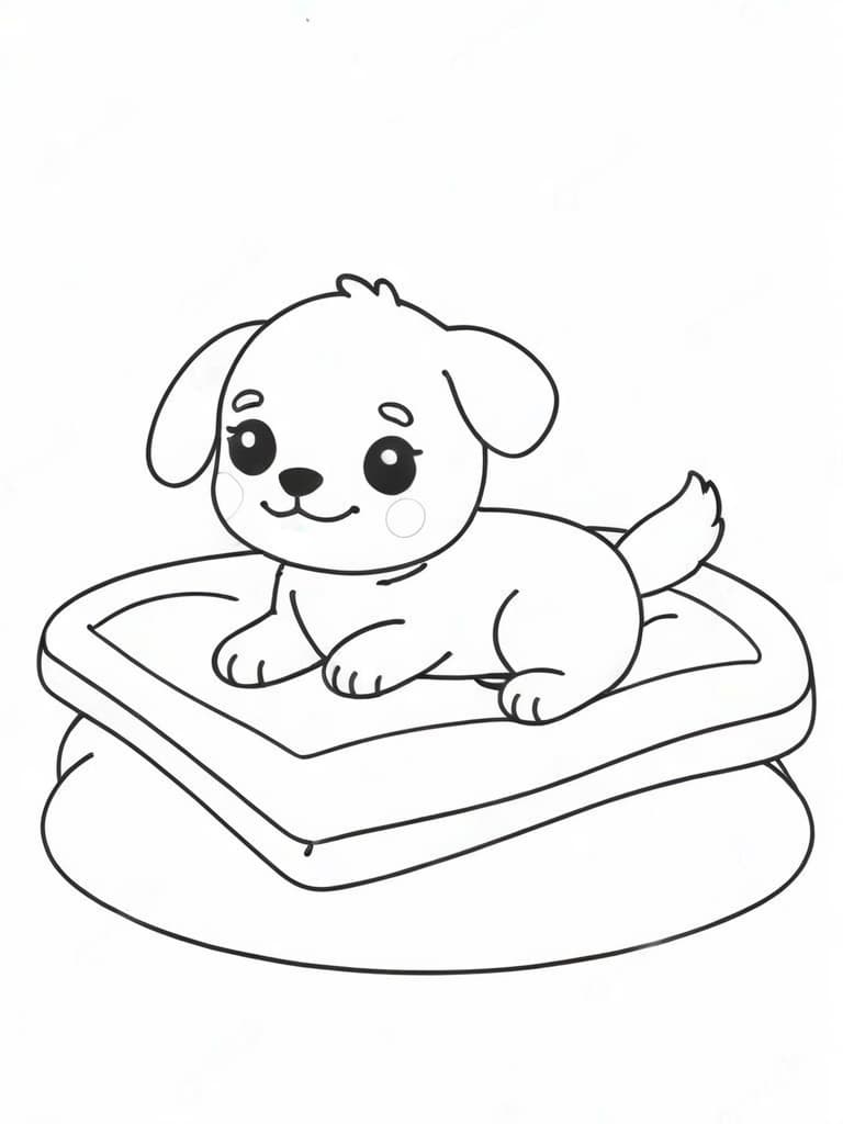 Dog on a Soft Bed Coloring Page