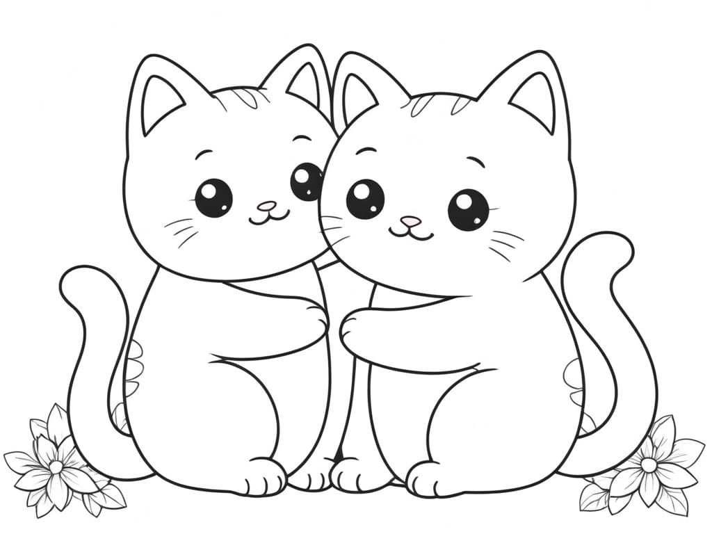 Friendly Kittens Coloring Page