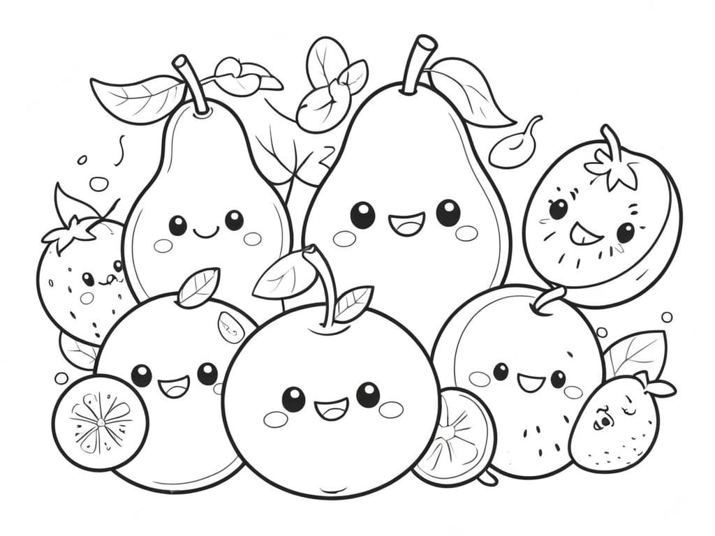 Fruit Kawaii Coloring Page