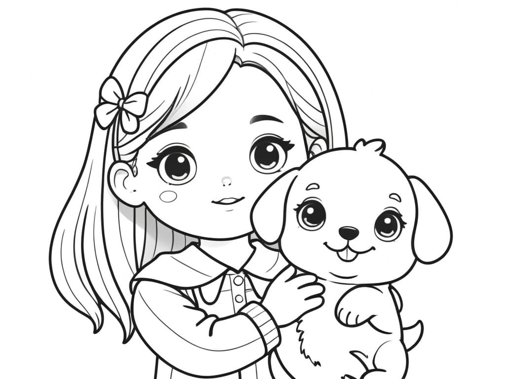 Girl with a Puppy Coloring Page