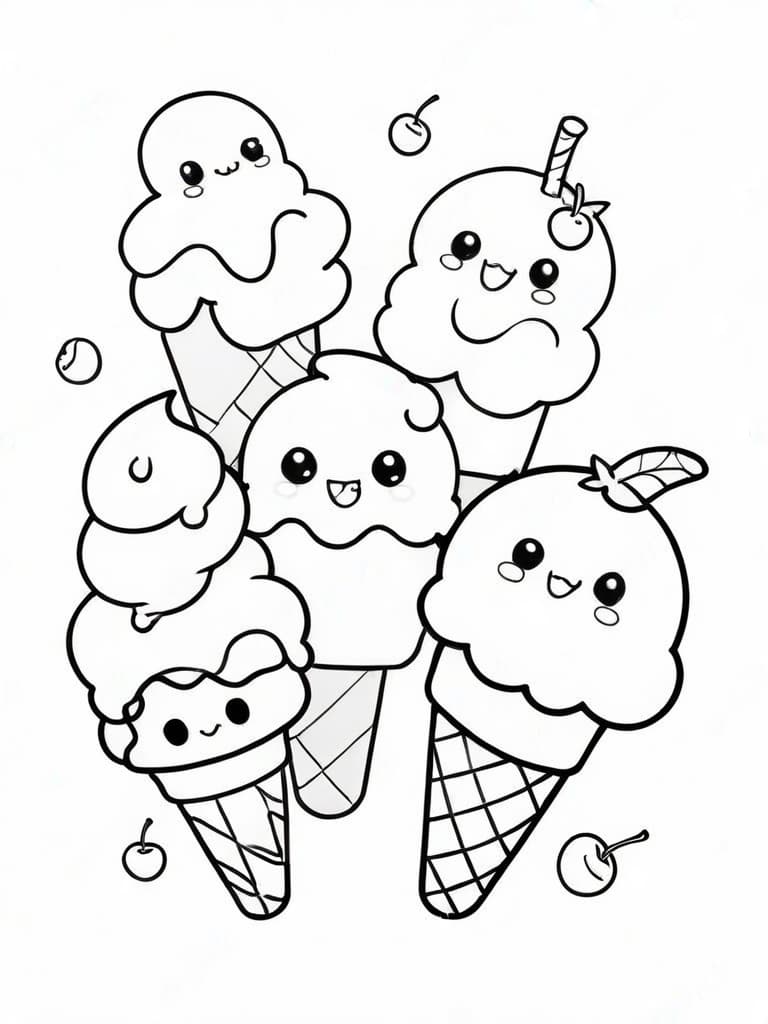 Happy Ice Creams Coloring Page