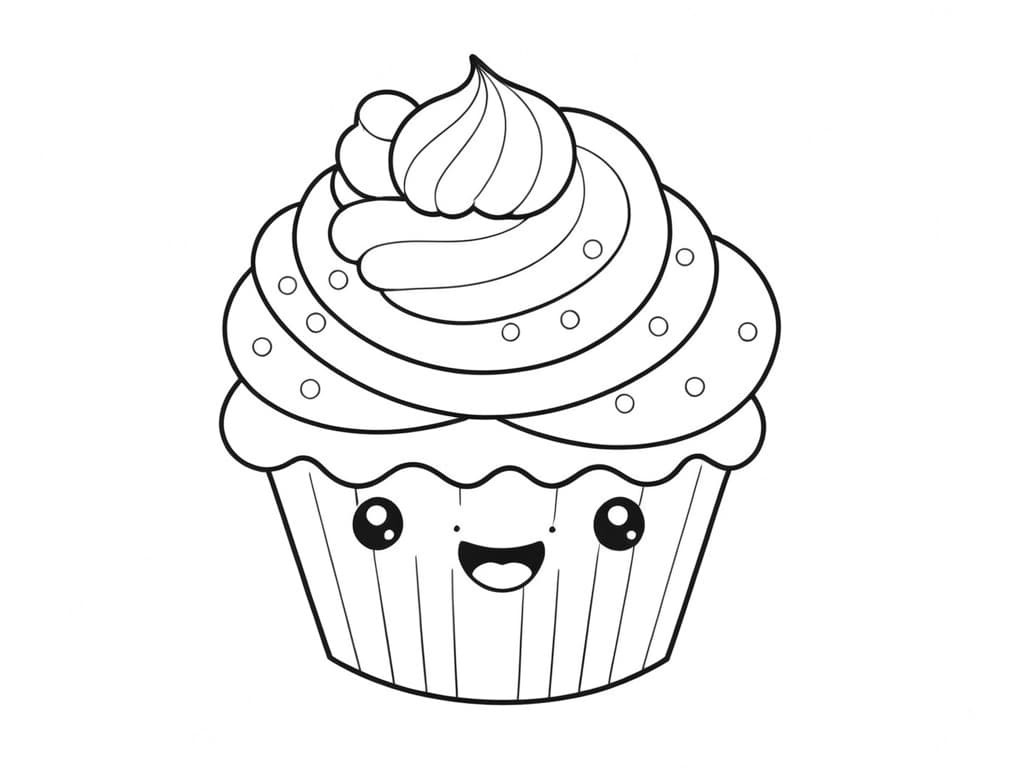 Kawaii Cupcake Coloring Page