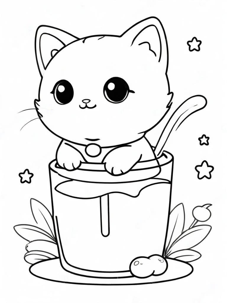 Kitten in a Bucket Coloring Page