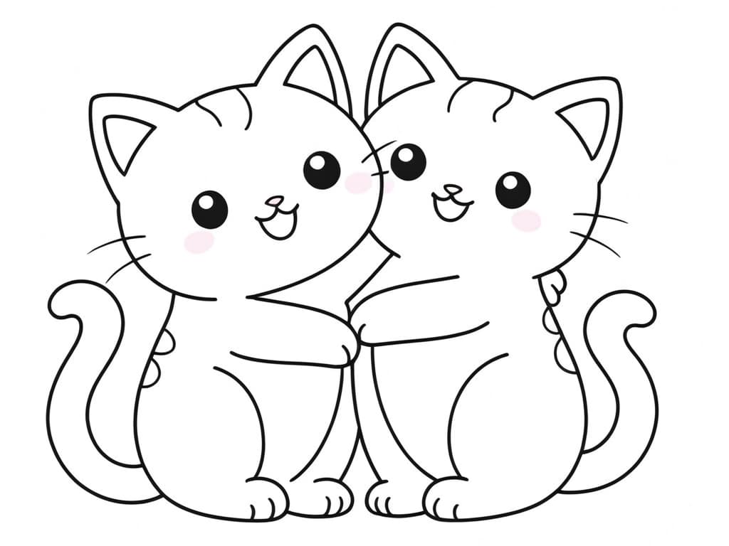Kittens Hugging Coloring Page