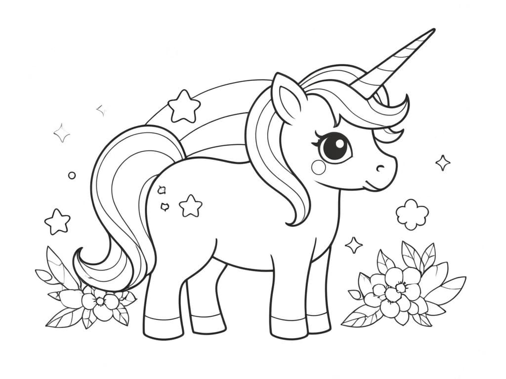 Unicorn Kawaii Coloring Page