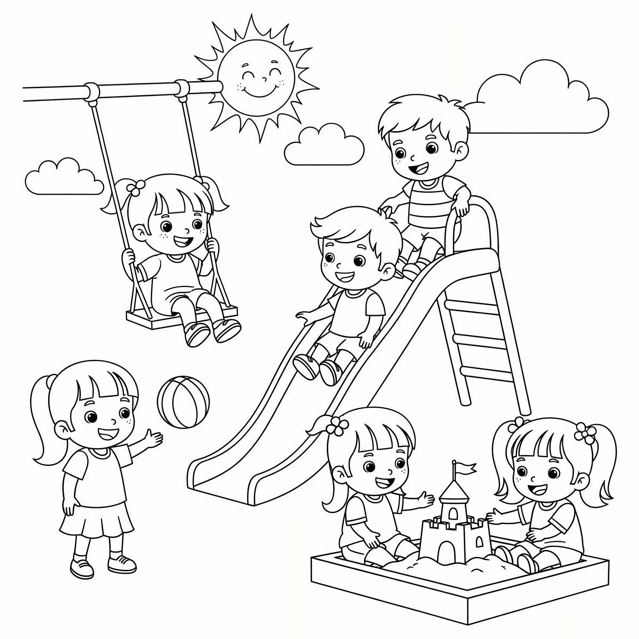Kids Having Fun - Coloring Page