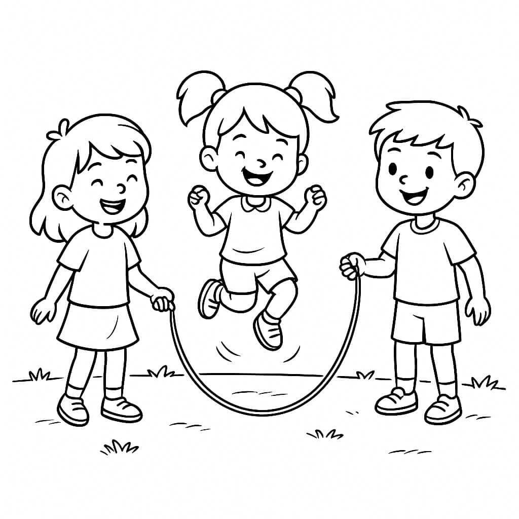 Kids Jumping Rope - Coloring Page