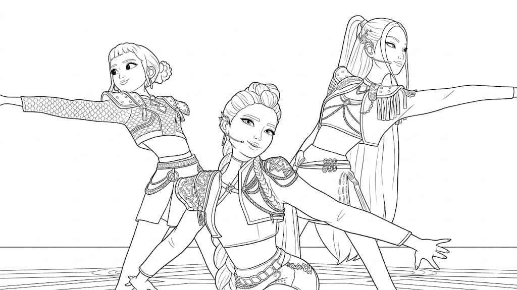 KPop Demon Hunters dancing coloring page