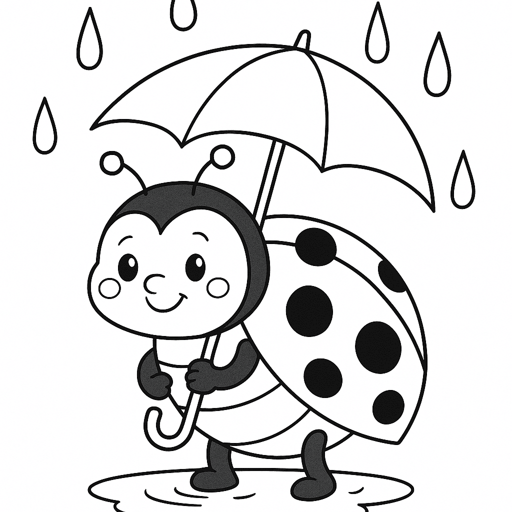 Ladybird in Rain Coloring Page
