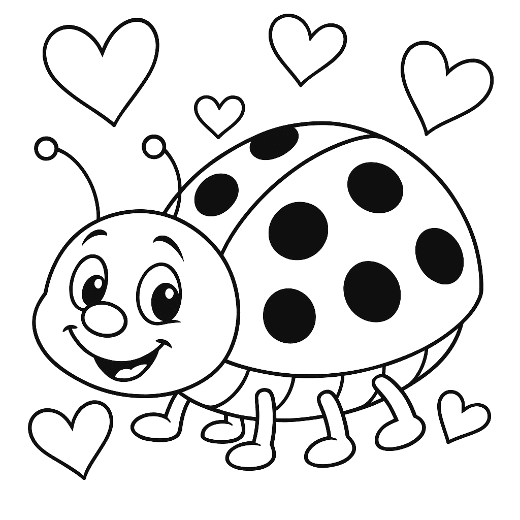 Ladybird with Hearts Coloring Page