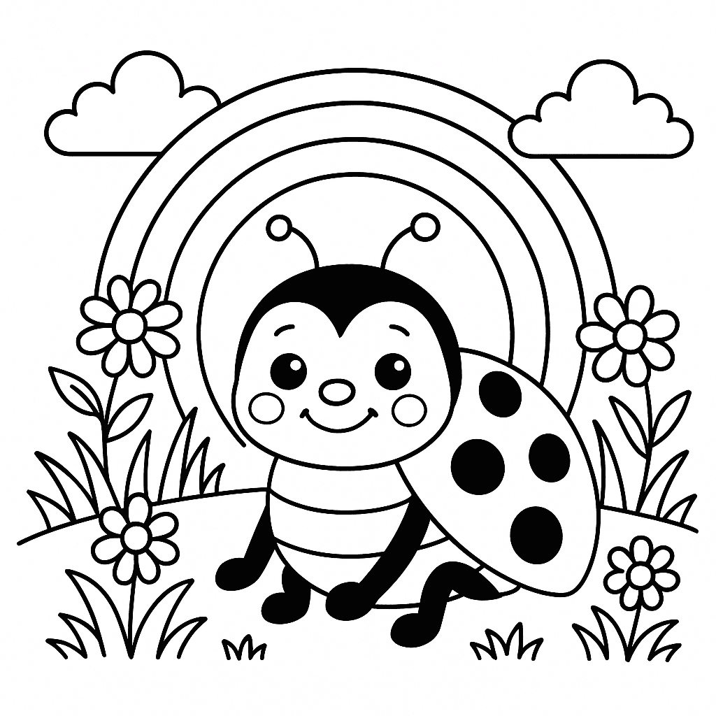 Ladybird with Rainbow Coloring Page