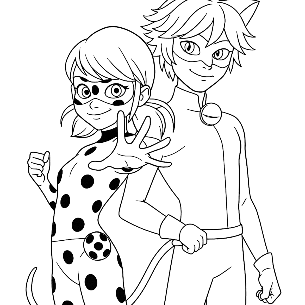 Ladybug with Cat Noir Coloring Page