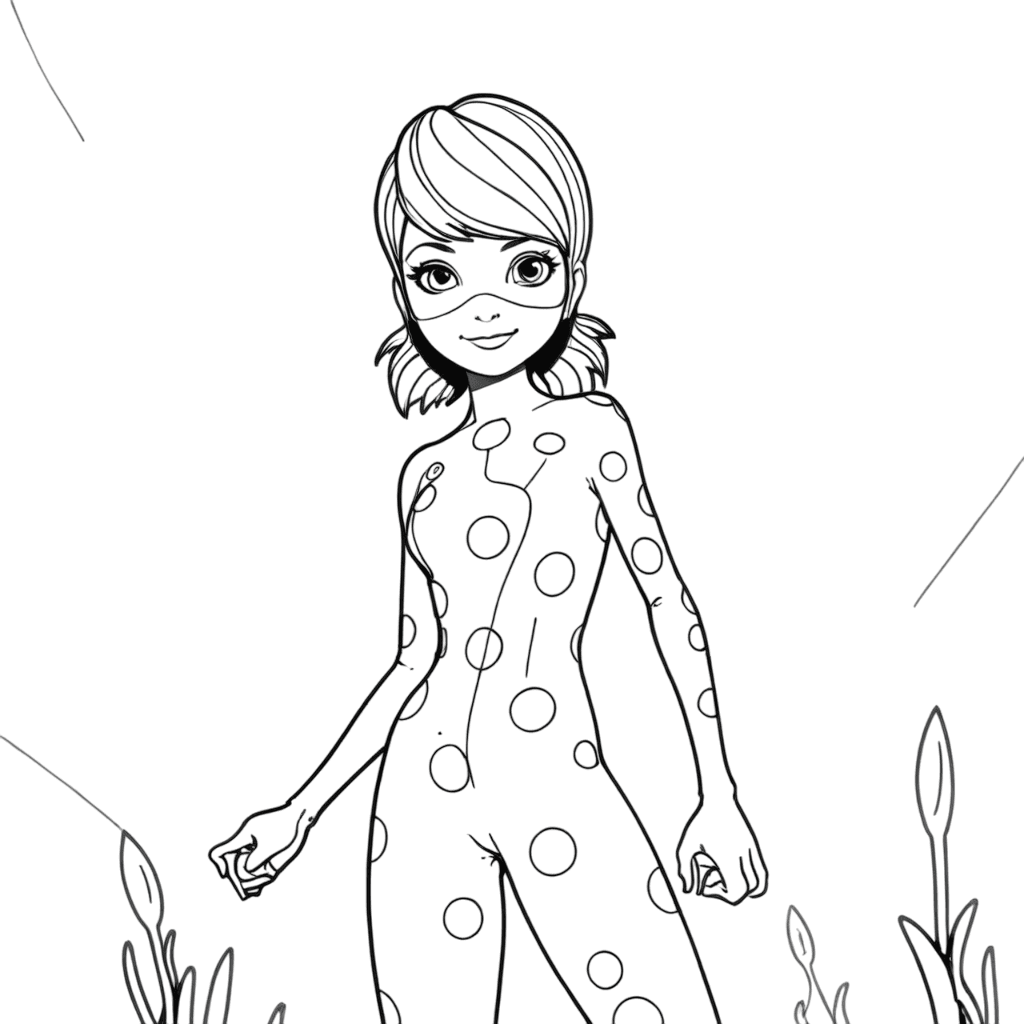 Ladybug with Plants Coloring Page