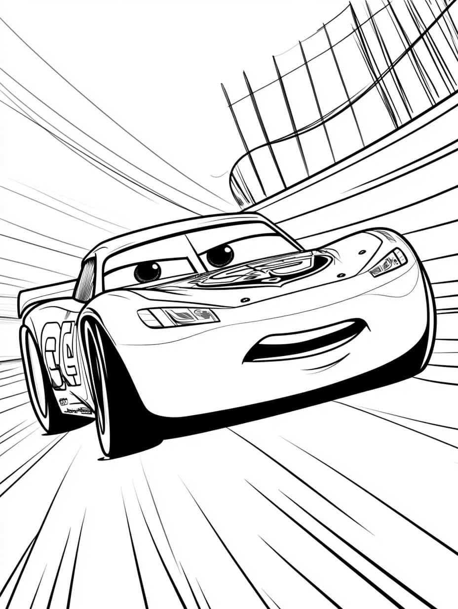 Lightning McQueen on the Racetrack Coloring Page