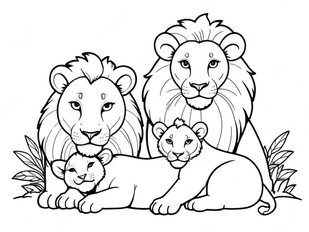 Lion Family Coloring Page