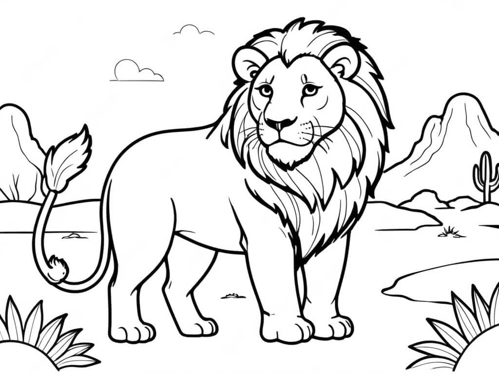 Lion in the Desert Coloring Page