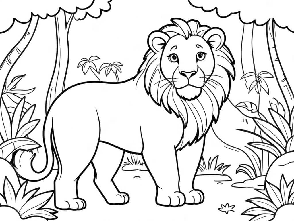Lion in the Forest Coloring Page