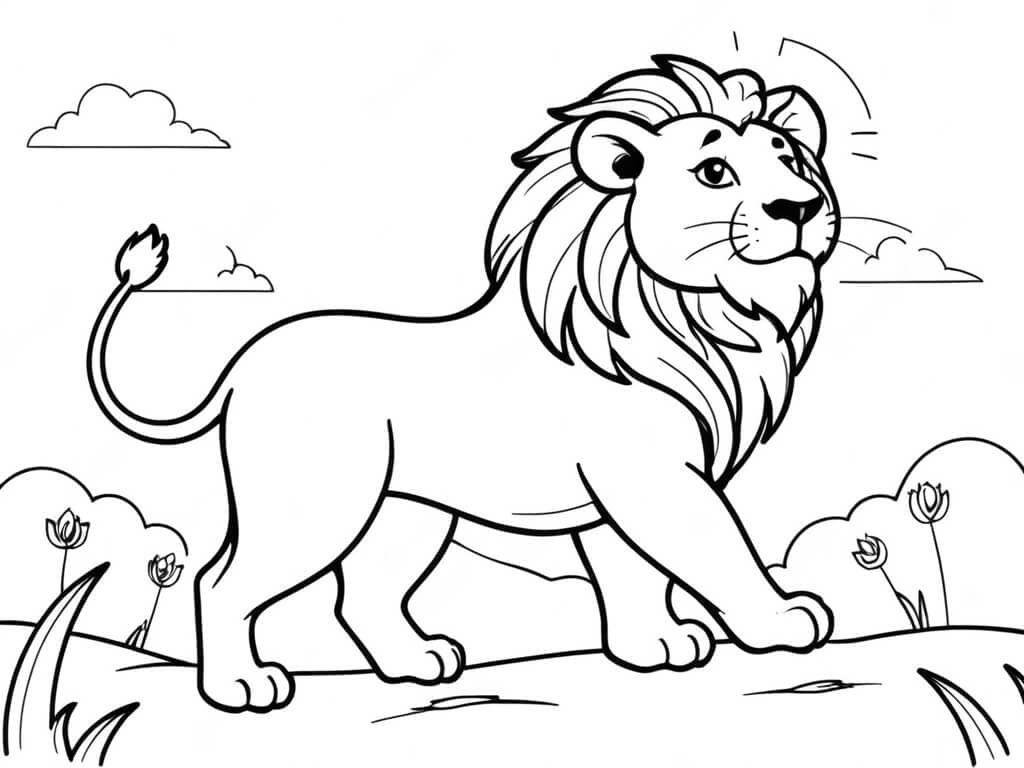 Lion in the Savanna Coloring Page