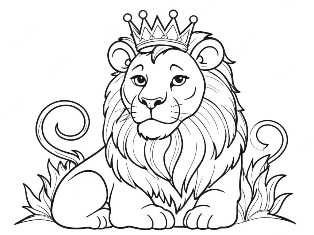 Lion with Crown Coloring Page