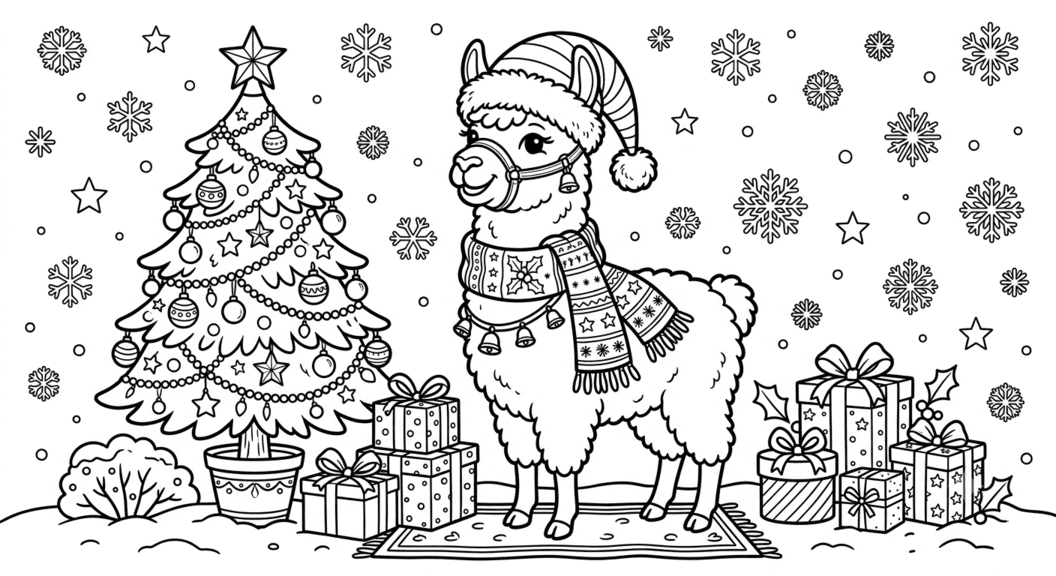Christmas Llama Coloring Page
