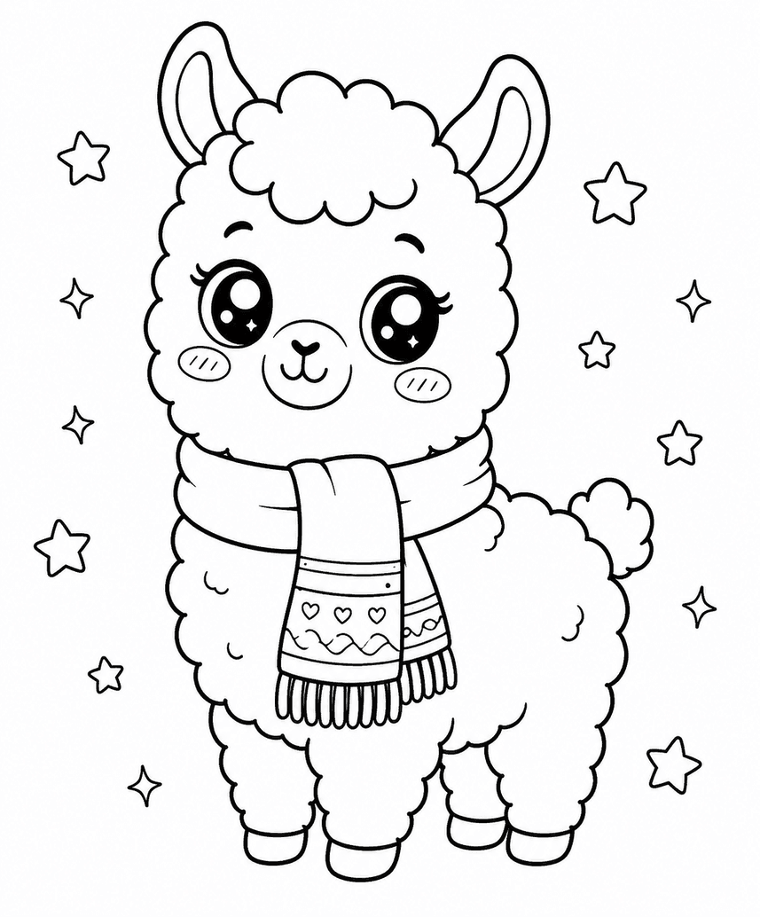 Kawaii Llama Coloring Page