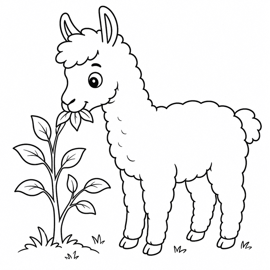 Llama Eating Coloring Page