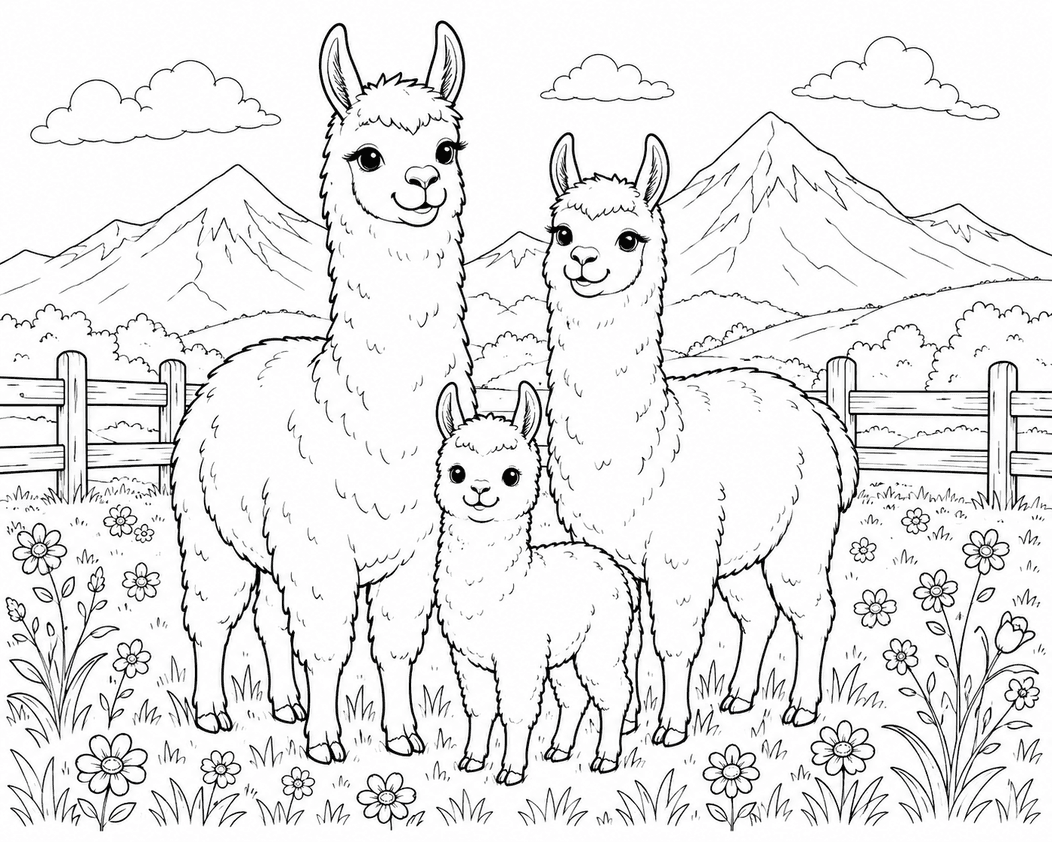 Llama Family Coloring Page